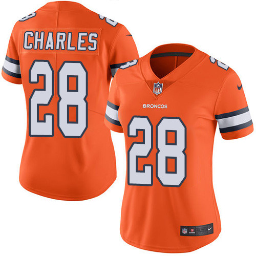 Nike Broncos #28 Jamaal Charles Orange Women's Stitched NFL Limited Rush Jersey - Click Image to Close